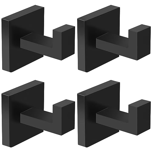 4-Pack Towel Hooks Hand Towel Holder Bathroom Robe... (Black | Stainless Steel)