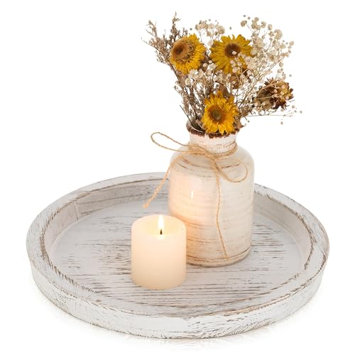Rustic Wooden Tray Candle Holder - Round Wood Deco... (Wood)
