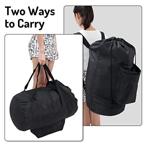 Seiritex Laundry Backpack Bag, Dirty Clothes Travel Laundry Bag with Shoulder Straps for College Dorm (Black)