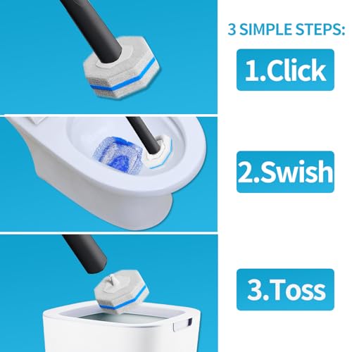 Disposable Toilet Brush with 50 Cleaner Refills Pads,Wall Mounted Toilet Bowl Holder Set,Toilet Cleaning System Starter Kit,Bathroom Cleaning System for Sink Bathtub Wash Basin