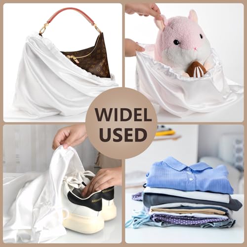 6 Pack 19.6 x 15.7 in Dust Bags for Purses and Handbags | Silk Cloth Bag With Drawstring Dust Bags for Storage Handbag, Purse, Shoes, Boots (White)