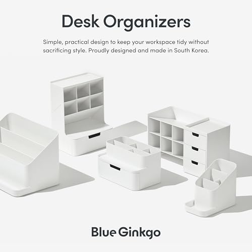 BLUE GINKGO Compact Desk Organizer, Green, Made in Korea | 5 Compartments. Half Drawer. Space-Saving.