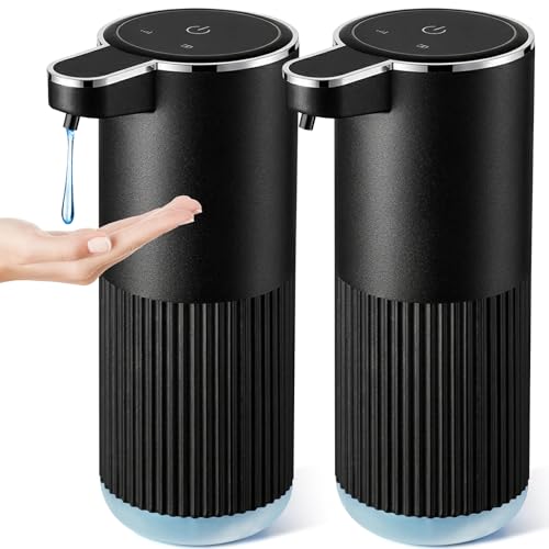 RYTOXILO Automatic Soap Dispenser, 2 Pack Black Touchless Liquid Soap Dispenser for Bathroom, 13.5 Fl Oz Plastic Electric Auto Dish Soap Dispensers Wall Mount for Kitchen with Adjustable Volume