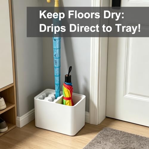 Umbrella Stand Rack Umbrella Holder with Drip Tray for Entryway Corner Home Office Decor Space Saving Organizer Stored 10 Umbrellas, White