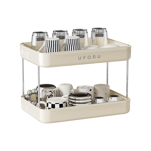 Countertop Coffee Station Organizer,Cup Rack,Mug &... (Cream White)