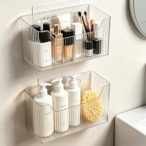 Lae Nuvole Adhesive Cabinet Door Organizer, 2 Pack Wall Shower Caddy, Clear | 4 Adhesive Straps, No Drill Wall Mount, Renter Friendly, BPA-free Stackable; Fits Bathroom, Kitchen, Apartment, Pantry, RVs