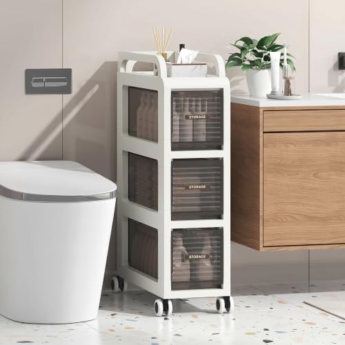 Bathroom Storage with Drawers, 7.87" Wide Slim Sto... (Grey | Plastic)