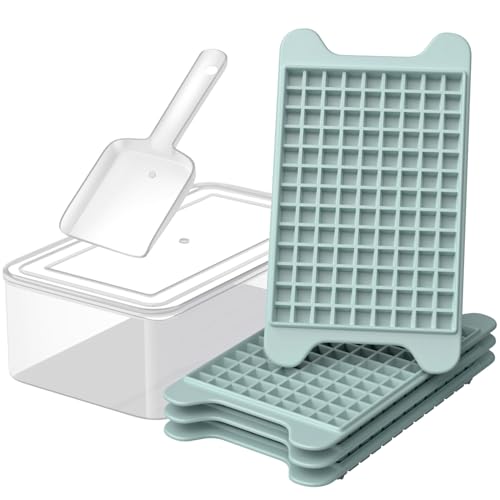 Mini Ice Cube Tray for Freezer: GGUW Nugget Ice Cube Tray with Bin - Crushed Ice Tray Making 4×117 PCS Icecube - Easy Release Iced Maker Trays