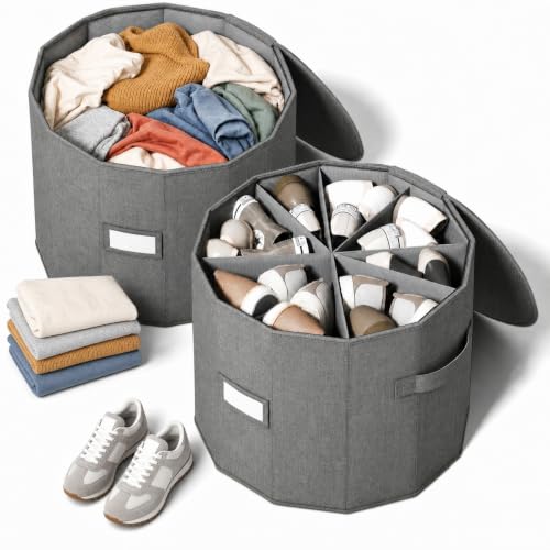 Round Shoe Organizer, Fan Dividers for Wide Shoes & Boots, Gray, 2 Pack | Adjustable Fan-shaped Design Helps Reduce Squeezing for High-tops, Wide Shoes and Boots, Cotton-linen Fabric with PP Support