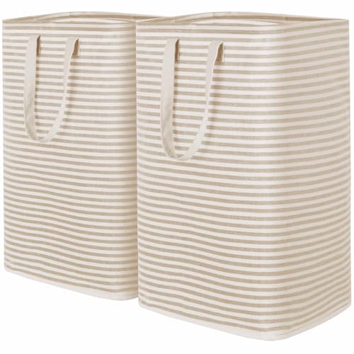 Lifewit 2 Pack Laundry Basket 80L Each, Collapsible Clothes Hamper with Reinforced Handles, Freestanding Waterproof Design for Bedroom and Laundry Room, Beige 160L Total
