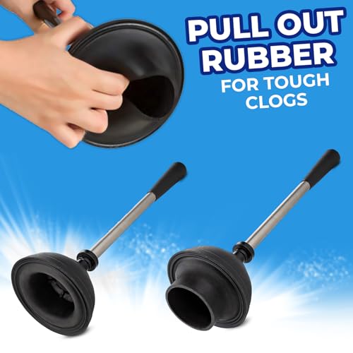 Toilet Brush and Plunger Set, Satin Nickel, Long Handle Freestanding | Satin Nickel, Toilet Brush + Plunger Combo, No-Rust Stainless Steel, Long Handle, Freestanding Canister