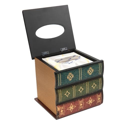 Crafted Classical Retro Wooden Antique Book Tissue Box Cover Square Tissue Holder Dispenser Paper Cover Case Napkin Holder Home Decor for Bathroom Living Room Office car Kitchen (Green)
