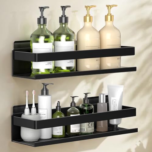 Aluminum Shower Caddy 2-Layers (11.8in) No Drill S... (2 Count | Black | Aluminum)