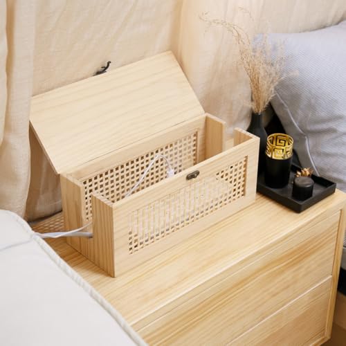 JJSQ Cable Management Box, Large Cable Box Hider for Power Strip & Router, Natural Wooden Cord Organizer Box, Cable Storage Box to Hide Cords, Desk Cord Organizer 12.6 × 5.1× 5.5 in