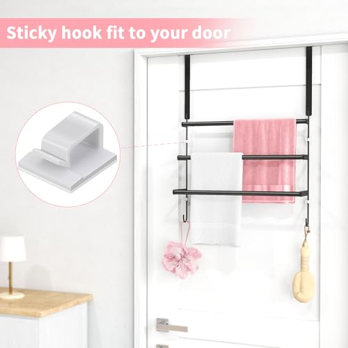 FLE Over The Door Towel Rack, Door Towel Bar, Black | Over Door Design, Stainless Steel Door Towel Rack, Rust-Resistant; Space-Saving for Bathroom, Hangs Bath Towels