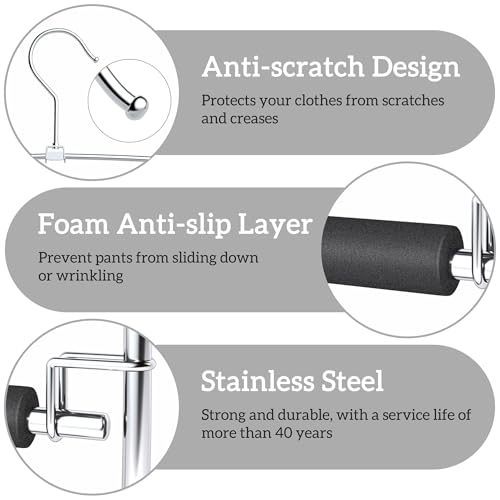 SINDAX Pants Hangers Space Saving - 4Pack, 5 Layers Space Saving Hangers, Sturdy Stainless Steel Pant Rack with Anti-Slip Swing Arm, Closet Organizers and Storage for Trousers Jeans