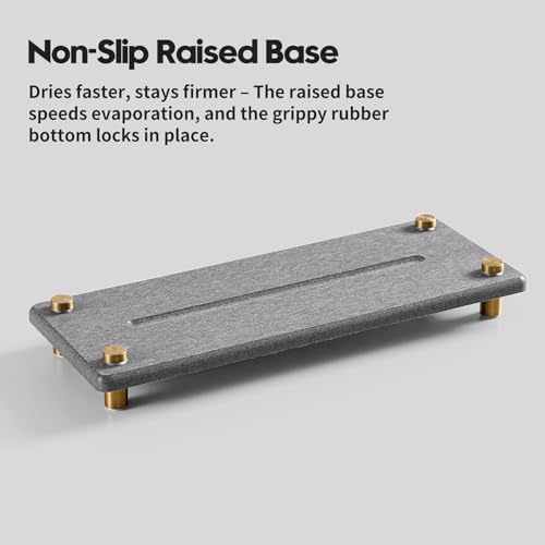 Kitchen Sink Caddy Water Absorbing Stone Drying Tray, Diatomite Bathroom Sink Organizer, Faucet Counter Mat Coaster, Soap Dish Rack Riser Dispenser Sponge Holder, Dark Gray Gold 10" x 4"