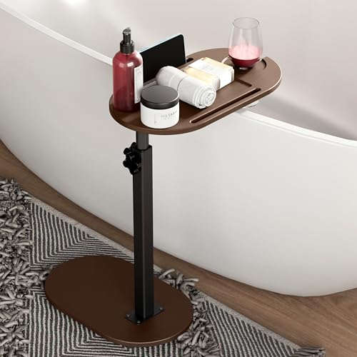 Bamboo Bathtub Tray Table with Adjustable Height a... (Brown | Bamboo)