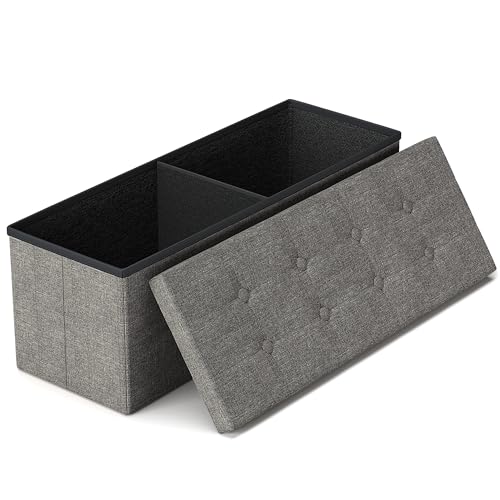 43 Inches Folding Storage Ottoman Bench, Storage C... (Dark Grey | Linen)