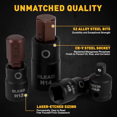 16-Piece Metric Hex Bit Socket Set - Premium S2 Steel 2mm-14mm Allen Socket Set with Socket Adapters, 1/4”, 3/8” and 1/2” Drive | Professional Mechanic Garage Tools
