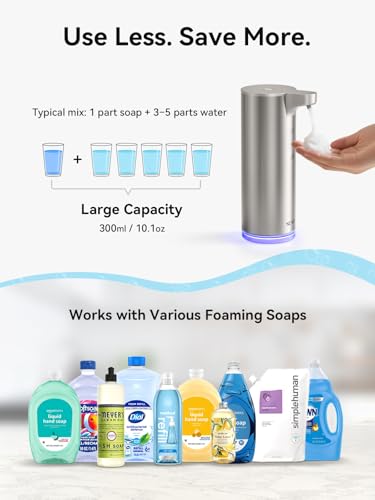Automatic Foaming Soap Dispenser Touchless, 0.2s Fast Sensor, USB-C Rechargeable, Smudge-Resistant Stainless Steel, Hand Soap Dispenser for Bathroom, Kitchen, Hotel, Silver