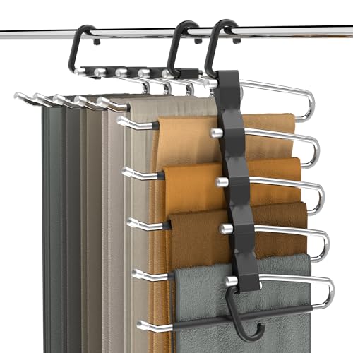 Pants Hangers Space Saving - 2 Pack Closet Organiz... (2 Count | Black | Stainless Steel)