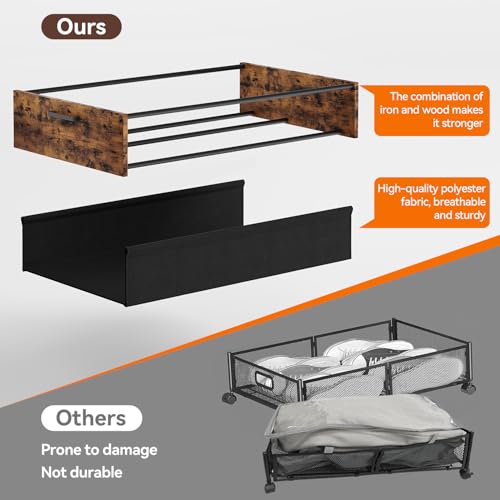 Wooden Under Bed Storage Drawer with Wheels for Space-Saving Storage | Ideal for seasonal clothing, extra blankets, shoes and everyday household essentials