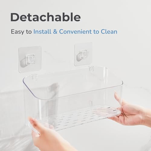 Bath Toy Storage Holder for Bathtub, Clear Bath Toy Organizer Large Capacity Bathtub Toy Storage Shower Caddy for Bathroom (2 Large) | BPA-Free Material, Quick Drainage, Adhesive Wall Mount, Clear Visibility