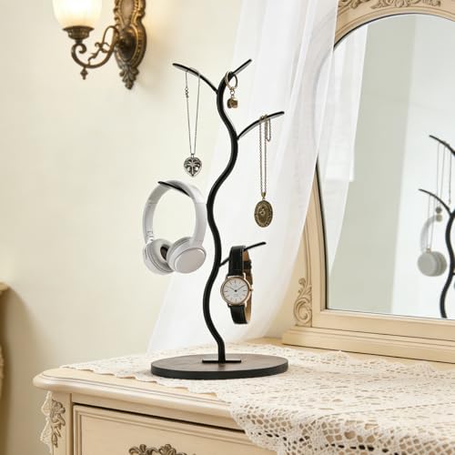 Mug Holder, Coffee Mug Holders Tree with 5 Hooks, Metal Coffee Cup with Stable Wooden Base, Countertop Organizer for Kitchen & Cafe