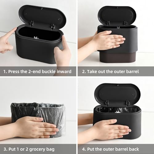 SUBEKYU Mini Trash Can with Lid,Small Desktop Trash Can,Black 0.5 Gal | Countertop Mini Garbage Cans,Small Garbage Can for Office Kitchen Coffee Table, Tiny Wastebasket for Desktop