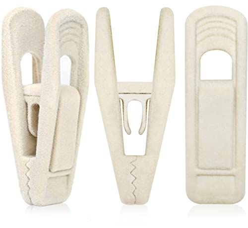 TOFIIGREM Velvet Hanger Clips for Velvet Hangers - 20 PCS Beige Non-Slip Velvet Clip for Skirt Hanger, Strong Flocking Clips Fit for Ivory Velvet Hangers