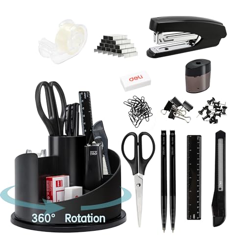 Office Supplies Set, Desk Accessory Organizer Kit,... (13 Count | Black | Plastic)
