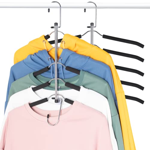 Space Saving Clothes Hangers – 5-in-1 Shirt & Coat Hangers with Non-Slip Foam, Stainless Steel Tiered Closet Organizer for Sweatshirts, Hoodies, Sweaters, T-Shirts – 2 Pack by ZNBEN