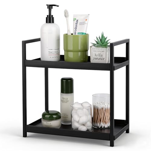 Bathroom Counter Organizer Vanity Storage Countert... (4 Count | Black | Plastic)