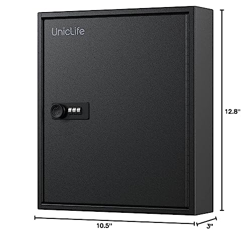 Uniclife 60 Position Slotted Key Cabinet with Combination Lock Resettable Black Digital Security Storage Box Steel Key Organizer with Slotted Racks White Key Tag Labels and Permanent Pen