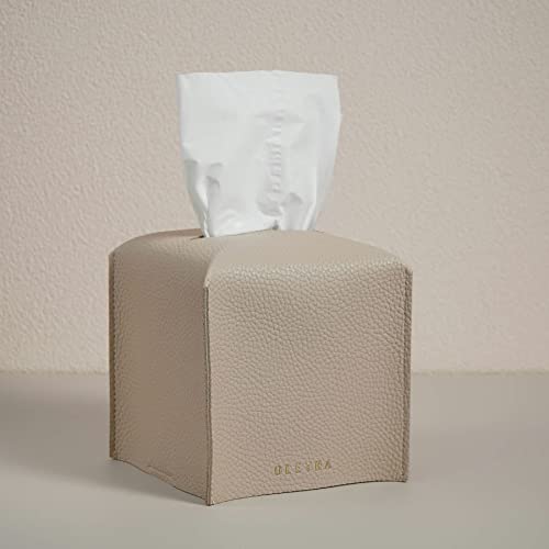 Square Tissue Box Cover, Aesthetic Desk Decor, Lig... (Light Taupe)