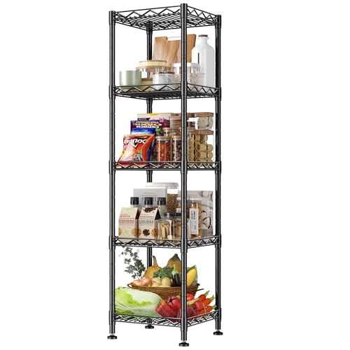 5 Tier Storage Shelf, Metal Wire Shelving Unit, Bl... (Black | Metal)