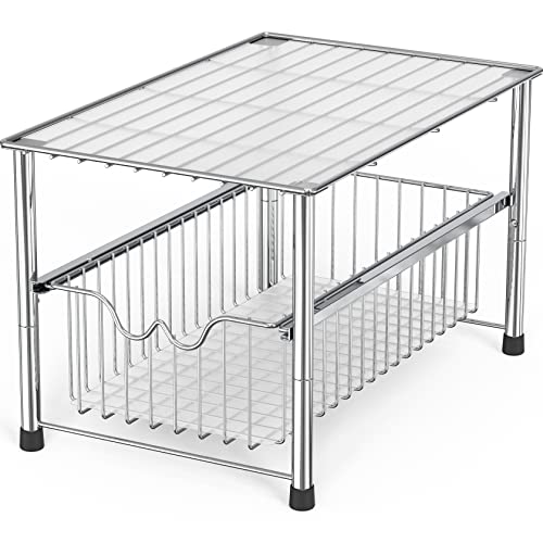 Deco Brothers Stackable Under Sink Organizer with Sliding Basket, Chrome