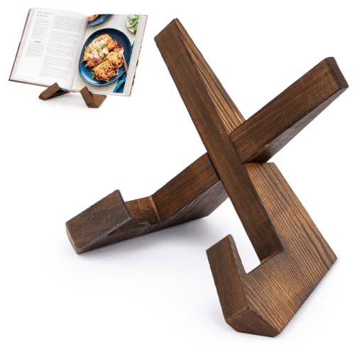 Cookbook Stand for Kitchen, Recipe Book Holder for... (Rustic Brown | Wood)