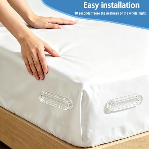 Bed Sheet Holders for Corners, Stop Sheets from Slipping Off All Night, Anti-Slip Pad for Delicate Sheets, Easy One-Time Installation, Durable Gripper Clips for Twin to King Size Mattresses(Set of 4)