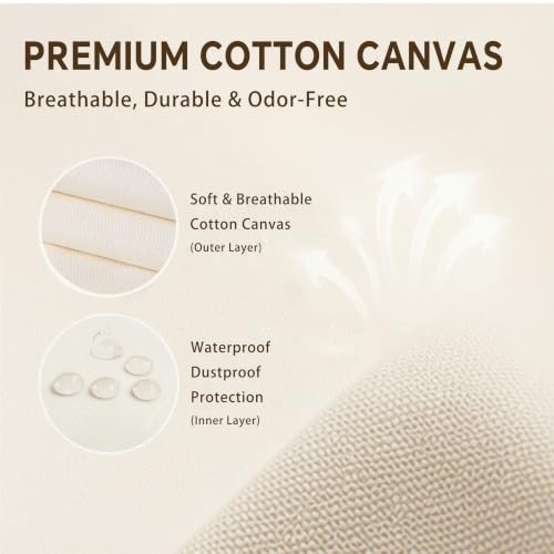 6Pack Canvas Storage Bags for Clothes & Comforters with Clear Window, Beige | 70L Large Capacity, Cotton Linen Fabric, Reinforced Handles, Foldable Design for King Comforters, Clothes and Blanket Storage