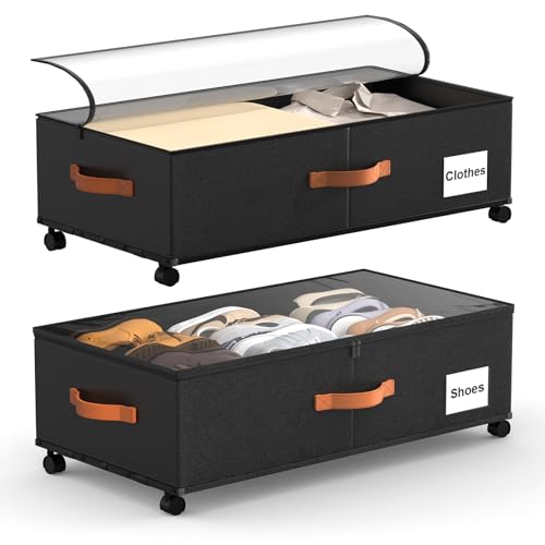 Under Bed Storage Containers with Wheels, 9.5 inch... (2 Count | Black)