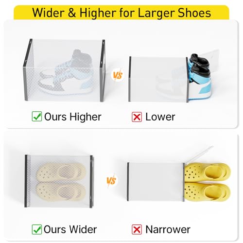 Kuject X-Large Shoe Storage Boxes with Activated Charcoal Packs for Closet | 12 Pack, Odor Absorber, Stackable, Fits Men 11 Women 12, Sneaker Organizer Display Case, Black