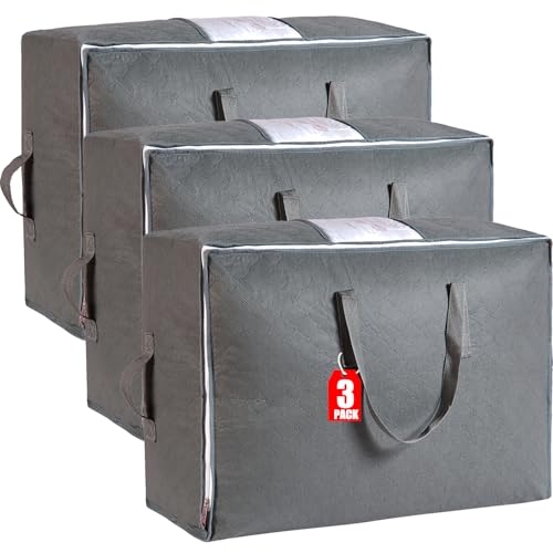 105L Extra Large Storage Bag for Blankets Comforters Bedding Clothes Pillow | Closet Bedroom Dorm Organizers and Storage with 4 Handles & Clear Window, Foldable & Breathable