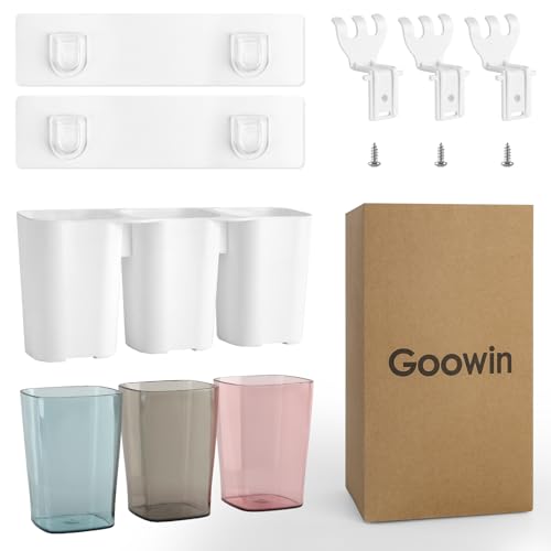 Toothbrush Holder for Bathroom, Eco-Friendly Mighty Large Capacity Toothbrush Holder Wall Mounted with 3 Square Cups for Family or Dormitory (Square Cup)