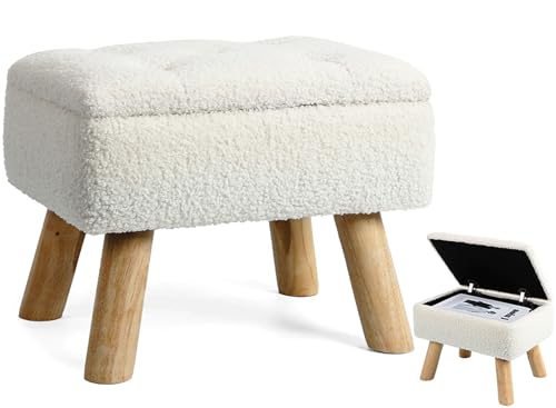 Storage Ottoman, Small Foot Stool Ottoman with Sto... (Cream)