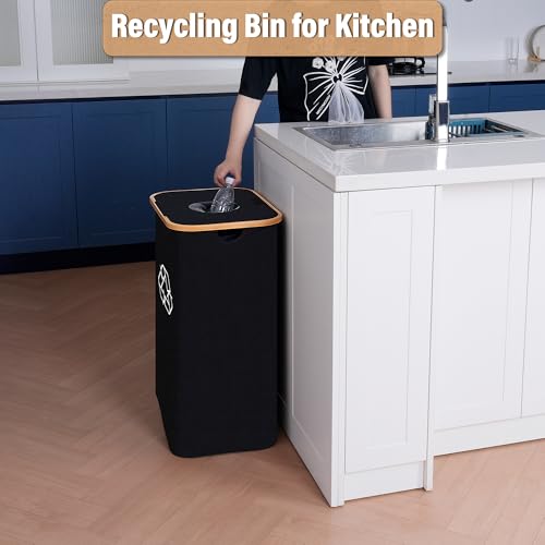 efluky Recycling Bin for Kitchen 26 Gallon, 100L Recycle Bin with 2 Removeable and Reusable Inner Bag, Large Recycling bin with lid for Bottle Can Plastice Stickers (Black)