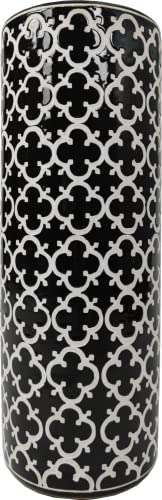 24''H Porcelain Ceramic Umbrella Stand Umbrella Holder | Modern Style Umbrella Bucket Floor Vase for Storaging Canes Walking Sticks for Entryway Indoor 24‘’High Black&White