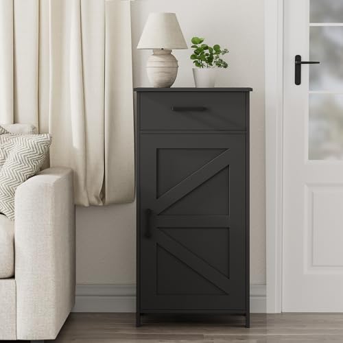 Bathroom Storage Cabinet with Drawer & Adjustable Shelf | Freestanding Storage Cabinet for Bathroom, Entryway, Living Room & Kitchen, Black, 15.7"W