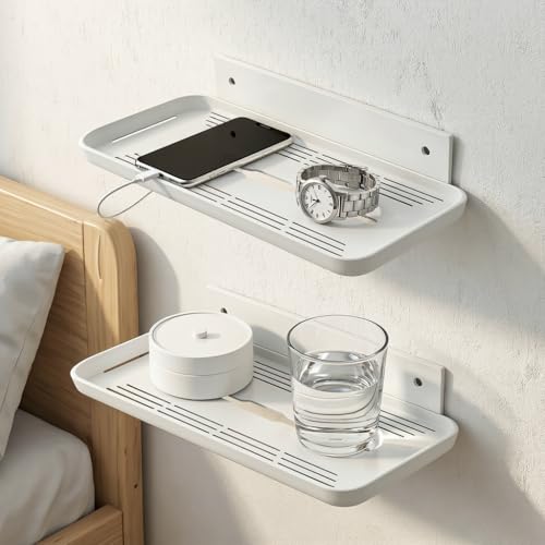 FAYYGYH Adhesive Floating Shelves, No Drill Floating Shelf for Wall Storage | Damage-Free Wall Mounted Organizer for Bathroom, Kitchen, Bedroom & Office (White, 4 PCS)